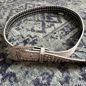 Y2K Bedazzled Crystal White Studded Belt Streetwear Western Cowgirl Size Medium
